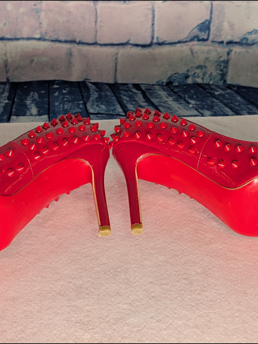 Red Studded Patent Stiletto Pumps - Women's High Heels - Picture 7 of 9